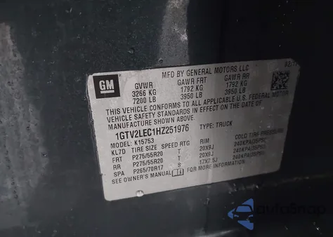 2017 GMC Sierra 1500 z USA, uszkodzony, nr VIN 1GTV2LEC1HZ251976